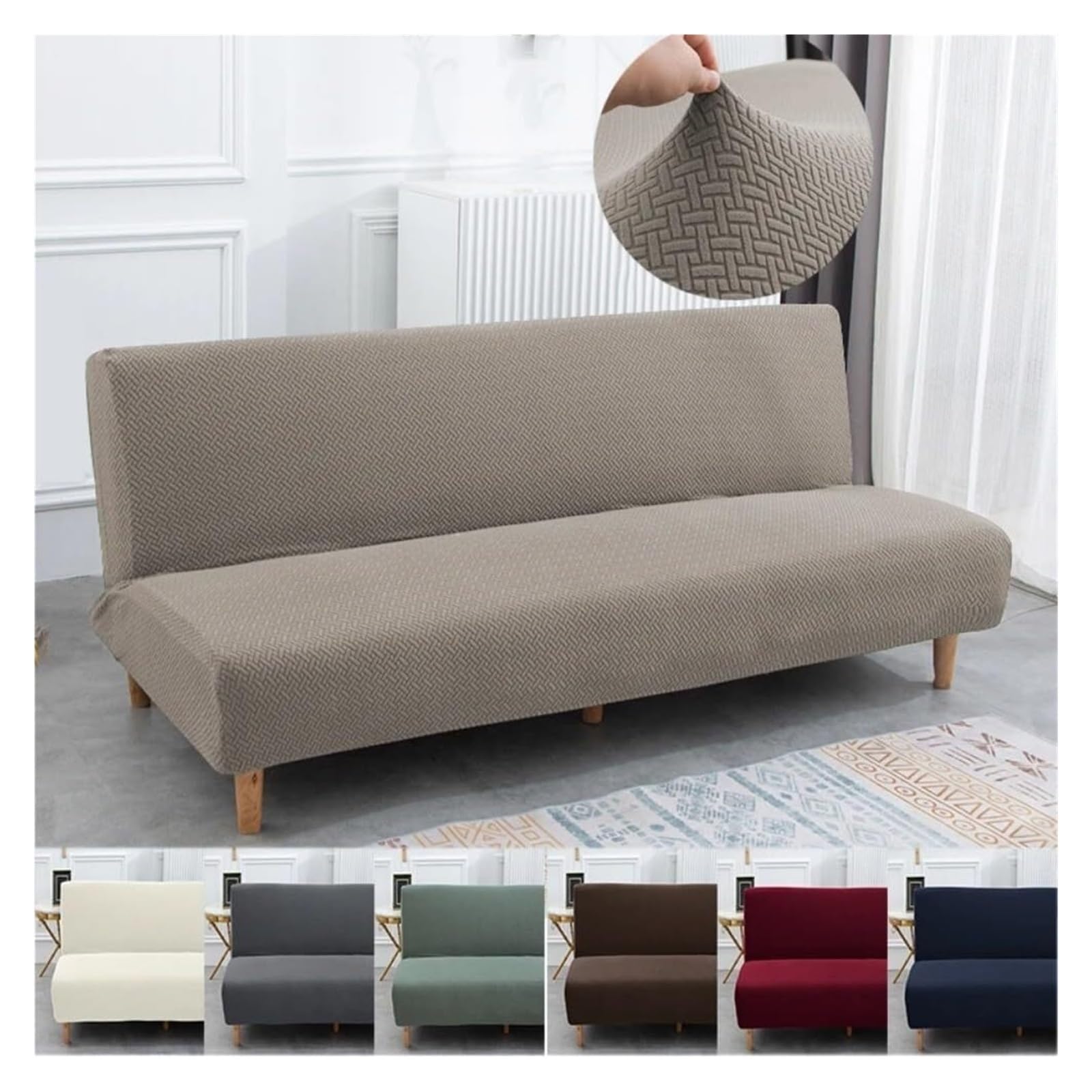 Funda de sofá sin Brazos de Sarga Jacquard, Funda de sofá elástica for Banco de futón, Funda de sofá Resistente a los arañazos for Sala de Estar de Hotel, Lavable a máquina