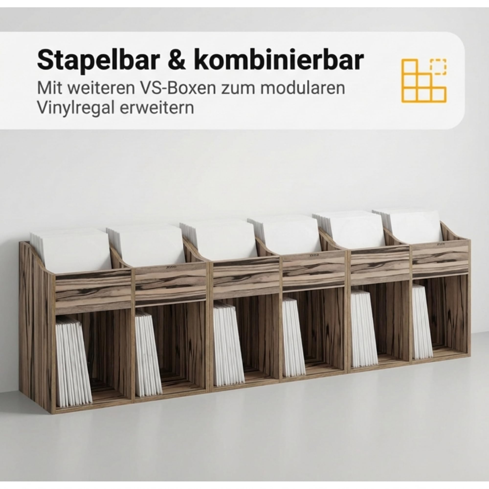 Zomo VS-Box 200/2 Vinyl Aufbewahrungsbox - 705 x 335 x 560 mm - Zebrano - MDF Holz - Regal für Schallplatten ca. 400 bis 480 LPs