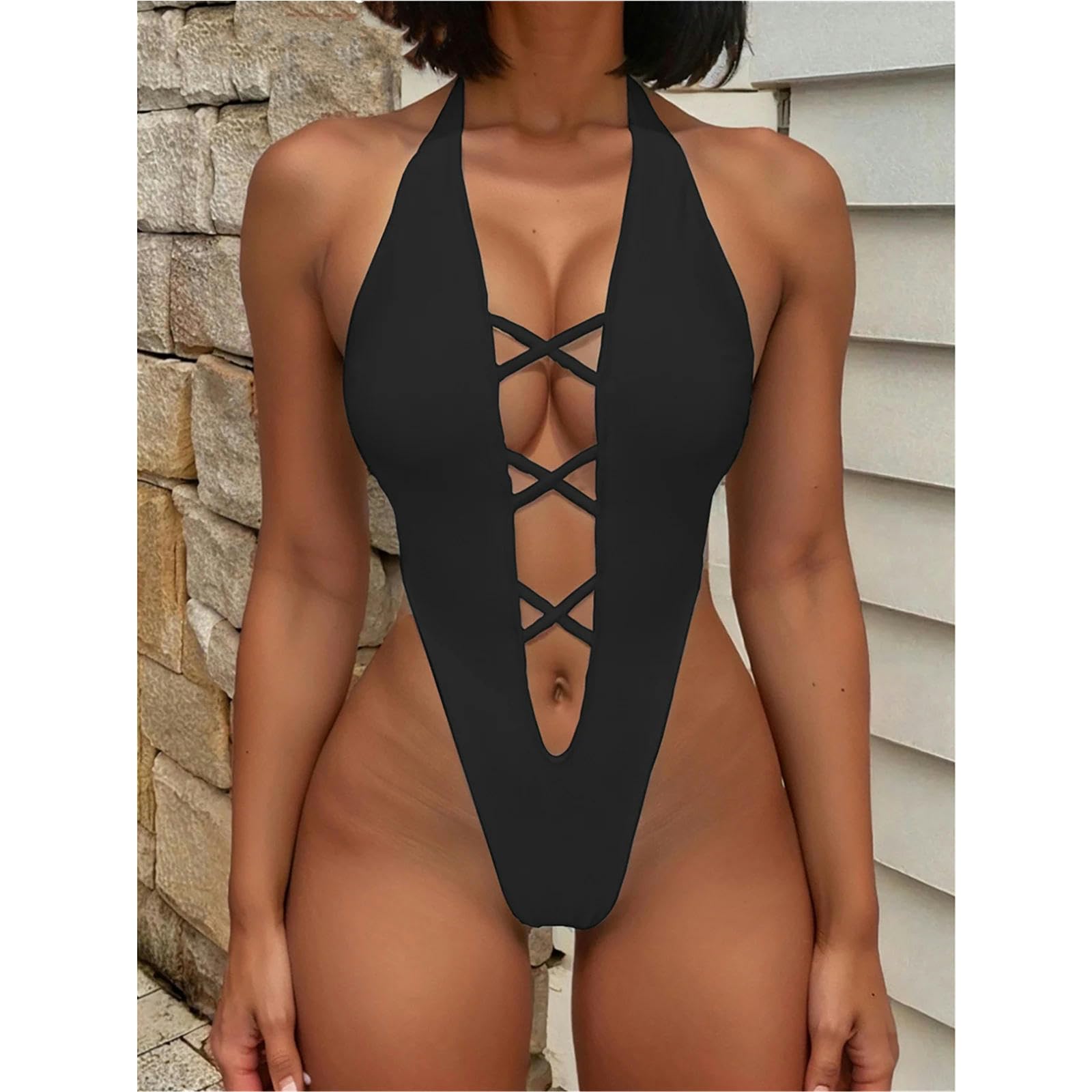 Damski strój kąpielowy S - XL Deep V Neck Mini stringi Cross Back Women Audio do pływania ze strojem kąpielowym z kąpielówką z damskim krojem kumulacji