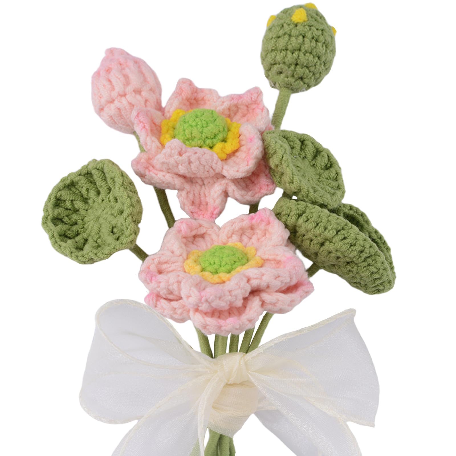 – Handmade Crochet Knitting Lotus Roots Flowers, 7pcs Knitted Bouquet Home Decoration Gifts for Mother's Day Birthday Wedding Women Party Supplies