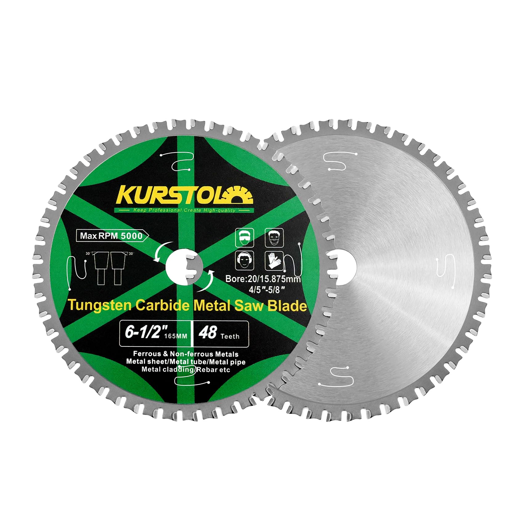 165mm Metal Cutting Circular Saw Blade - KURSTOL Tungsten Carbide Tipped Saw Blade 48T for Steel, Stainless Steel, Nickel, Titanium, Ferrous Metals, Steel Pipe, Arbor 20mm x 15.875mm(2 Pack)