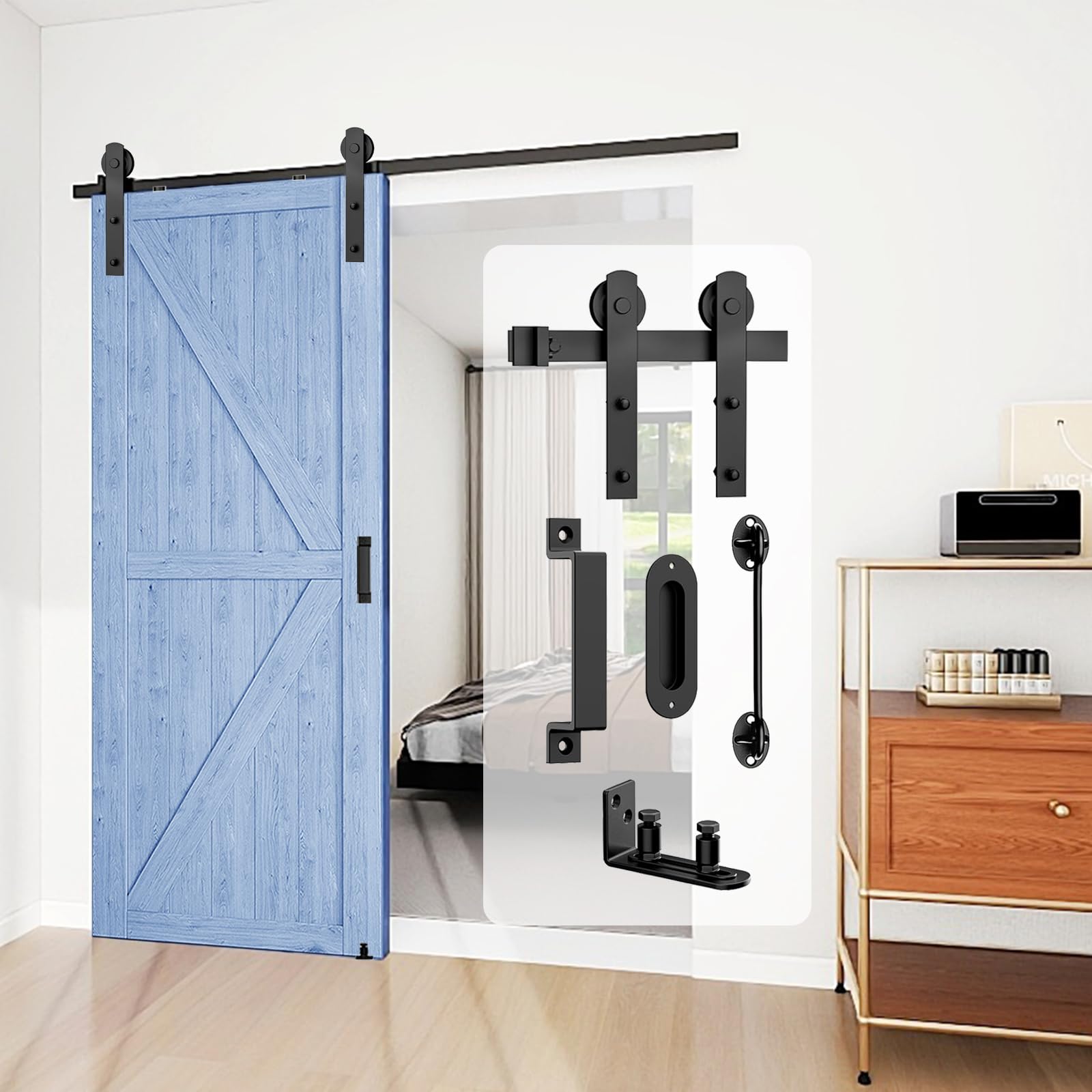 Arti-Life Sliding Barn Door Hardware Kit 6.6 FT Heavy Duty-Smoothly and Quietly- Easy to Install with Adjustable Floor Guide, Door Hook and 2 Handles - Fit 1 3/8-1 3/4" Thickness(I Shape Hanger) — Amazon image 10