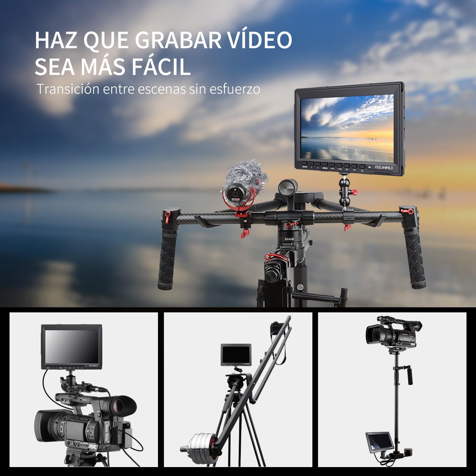 FEELWORLD FW759 Monitor de Campo de 7 Pulgadas con Batería F550 de 2200 mAh Full HD Focus Video Assist 1280x800 IPS con Salida HDMI 4K