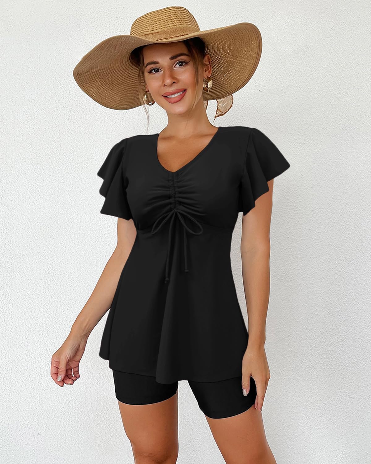 Fanuerg Women's Tankini Swimsuits Ruffled Flowy Tankini Tops with Boy Shorts Swimwear Tummy Control Two Piece Bathing Suits - Image 3