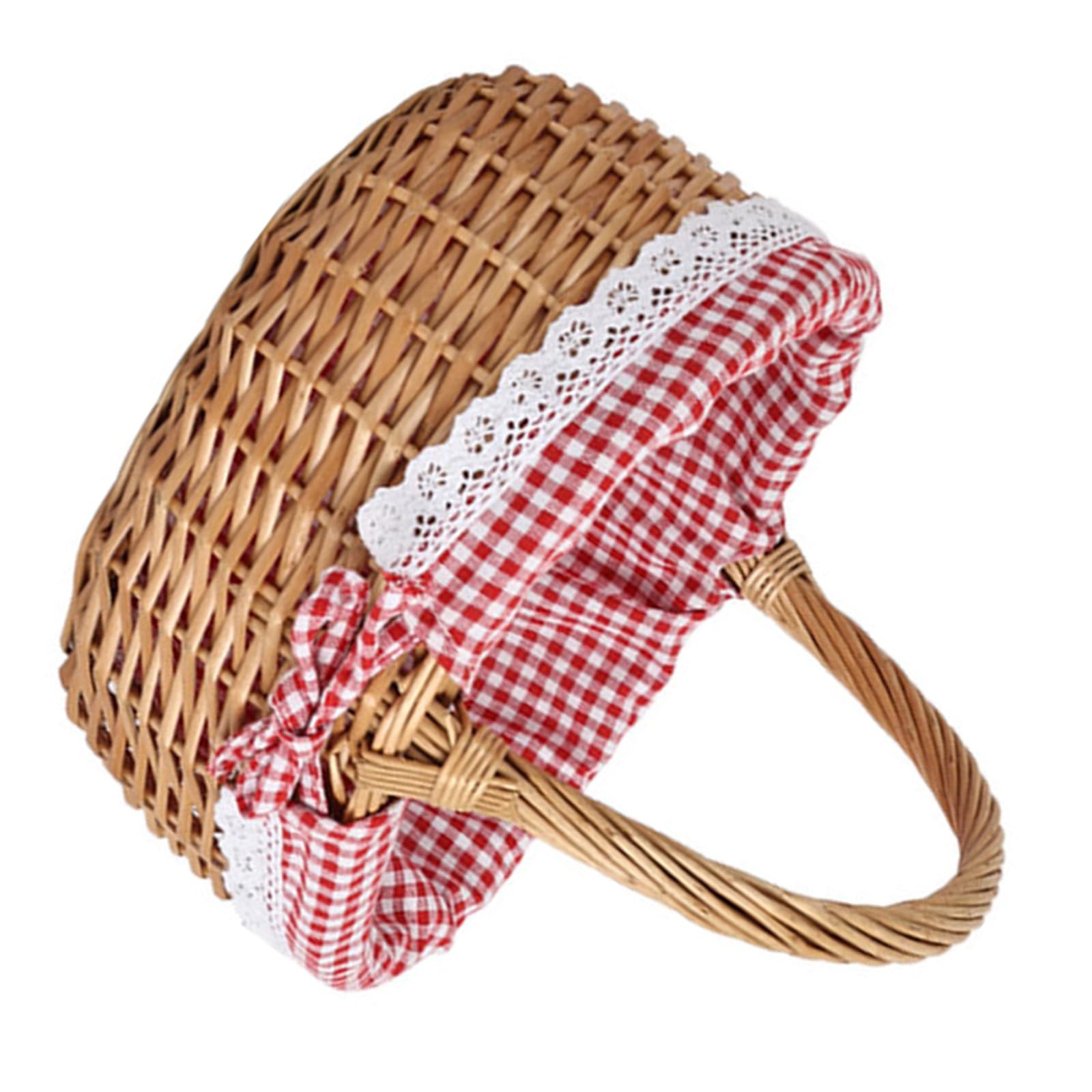 Portable Wicker Storage Basket with Handle Handy Wicker Shopping Basket Outdoor Picnics Bag for Outdoor Camping Hiking Fruit Vegetable Bread Container