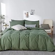 Sedefen Housse de Couette 240 x 260 cm Vert Sauge Coton lavé Couleur Unie - Parure de Lit 2 Personnes avec Fermeture Éclair - Aspect ridée Naturel Housse Couette avec 2 Taie d'oreiller 65x65 cm