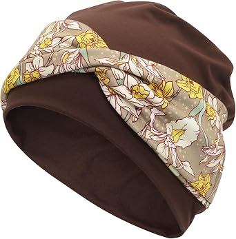 LIMHOO Womens Bohemian Floral Print Cross Turban Hat Stretchy Headwrap Beanie Cap for Chemo Hair Loss