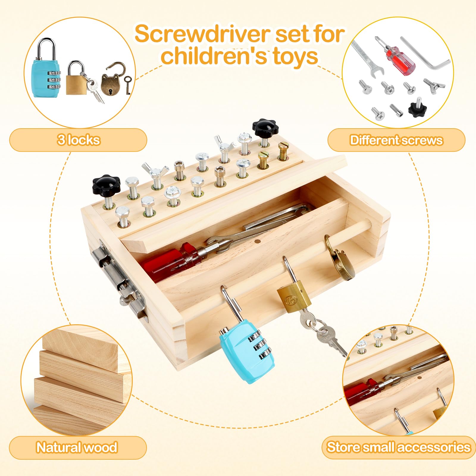 Montessori Speelgoed vanaf 3, 4, 5 jaar, houten schroefplank, plank, motoriekspeelgoed, houten speelgoed, schroevendraaier, busy board, educatief speelgoed, kinderspeelgoed, cadeau voor meisjes en
