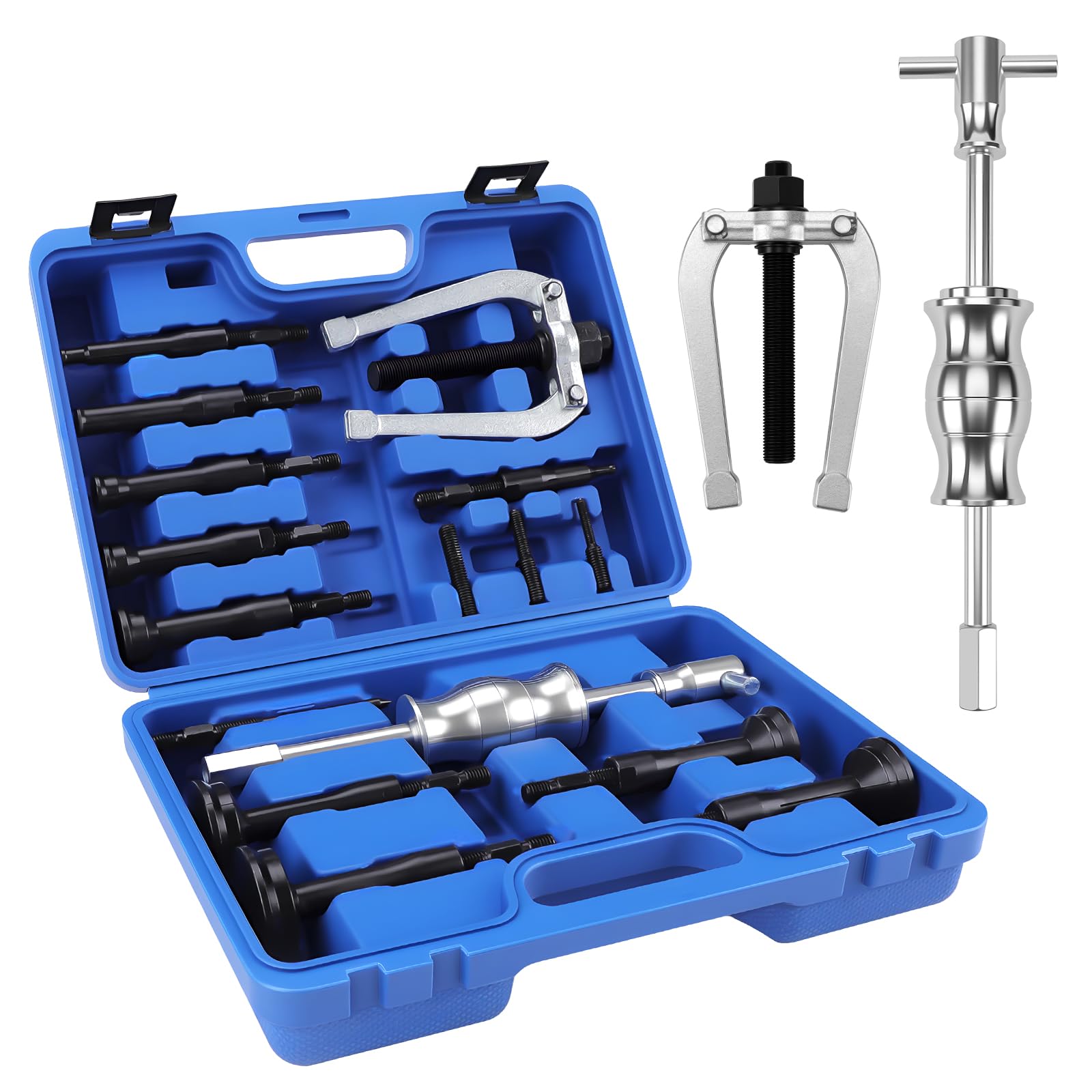 KAOLALI 16 Piezas Extractor Rodamientos Internos, Extractor Rodamientos, Herramienta de Extracción de Pedalier con Juego de Martillo Deslizante