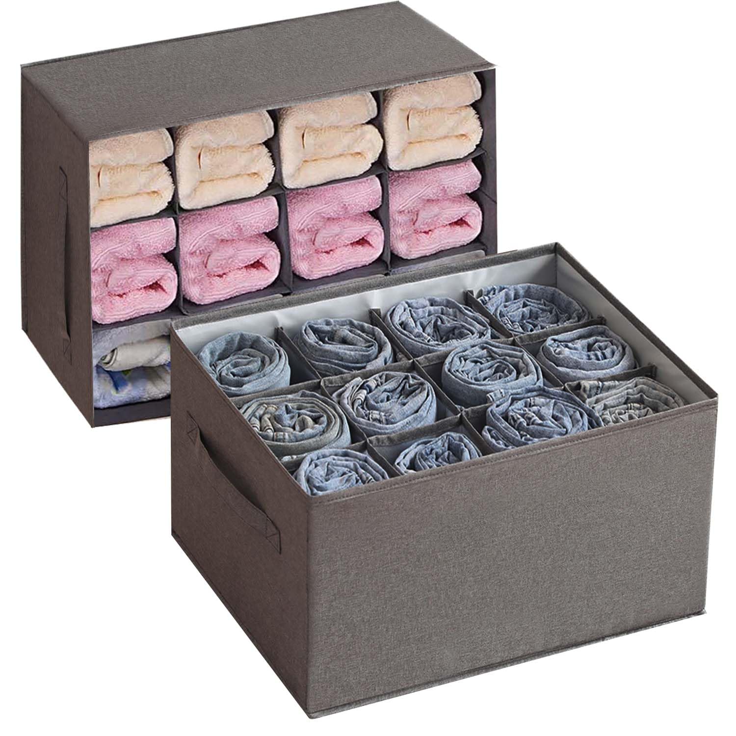 2 Stück KleiderschrankAufbewahrungsbox Stoff für Kleidung 24 Zellen SchubladenOrdnungssystem Kleiderschrank Schrank Kleider Boxen für Hosen Jeans Camicia Pullover