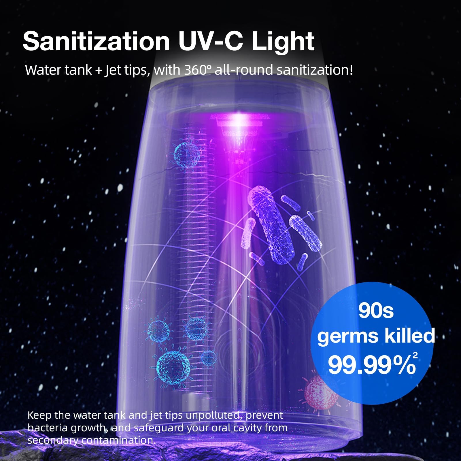 KIWIBIRD Wasser-Zahnseide mit UV-C-Desinfektion, kabellose Munddusche, 3 Modi und 4 Spitzen, 300 ml BPA-freier Tank, 40-120 PSI tragbarer Zahnreiniger für Plaque, Zuhause und Reisen (Pink Ombre)