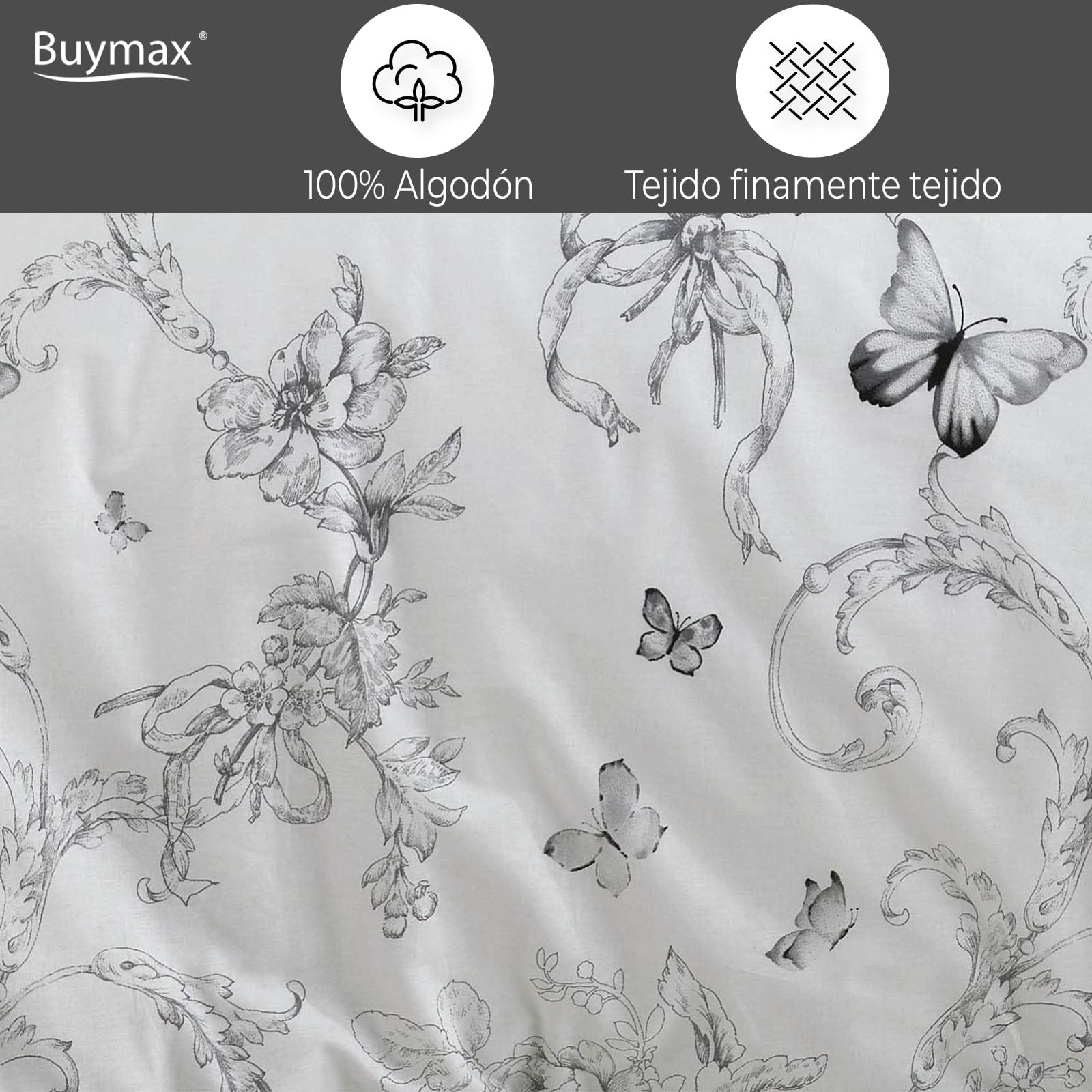 Buymax® Ropa de cama de 200 x 200 cm, 100% algodón, 3 piezas, juego de ropa de cama de 200 x 200 cm con 2 fundas de almohada de 80 x 80 cm, certificado Öko-Tex Renforcé, juego de ropa de cama con