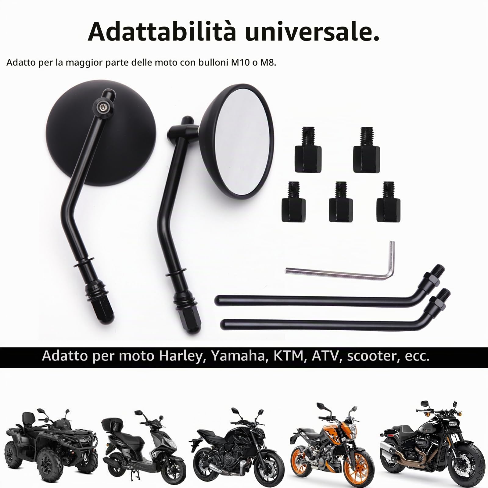 DREAMIZER Specchietti Retrovisori Rotondi da 3'', 8mm 10mm CNC Specchietto Retrovisore Universale Compatibile con Harley Sportster 883 1200 Softail Dyna Cafe Racer Cruiser Bobber Scooter E-Bike