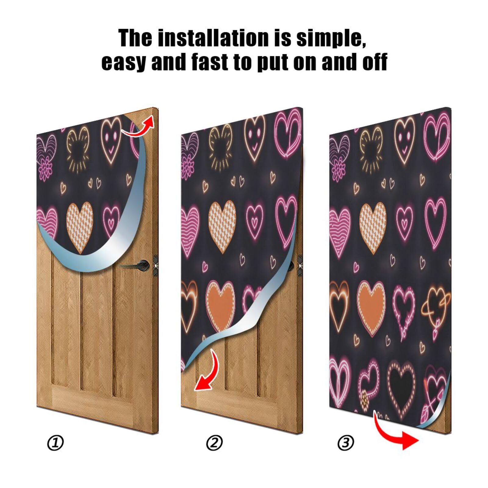 FLildon Glowing Love Hearts Valentine's Day Door Cover Decoration, Party Accessory Porch Decor for Festive Ornament Room Door Covers 36 x 98 Inch