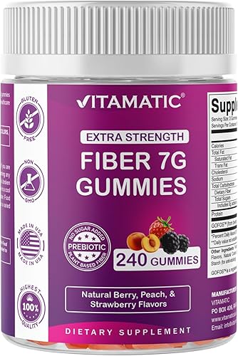 Vitamatic Gomitas de fibra prebiótica para adultos, 7G extra fuerte, cero azúcar añadido, 240 gomitas a base de pectina, apoyo para la salud