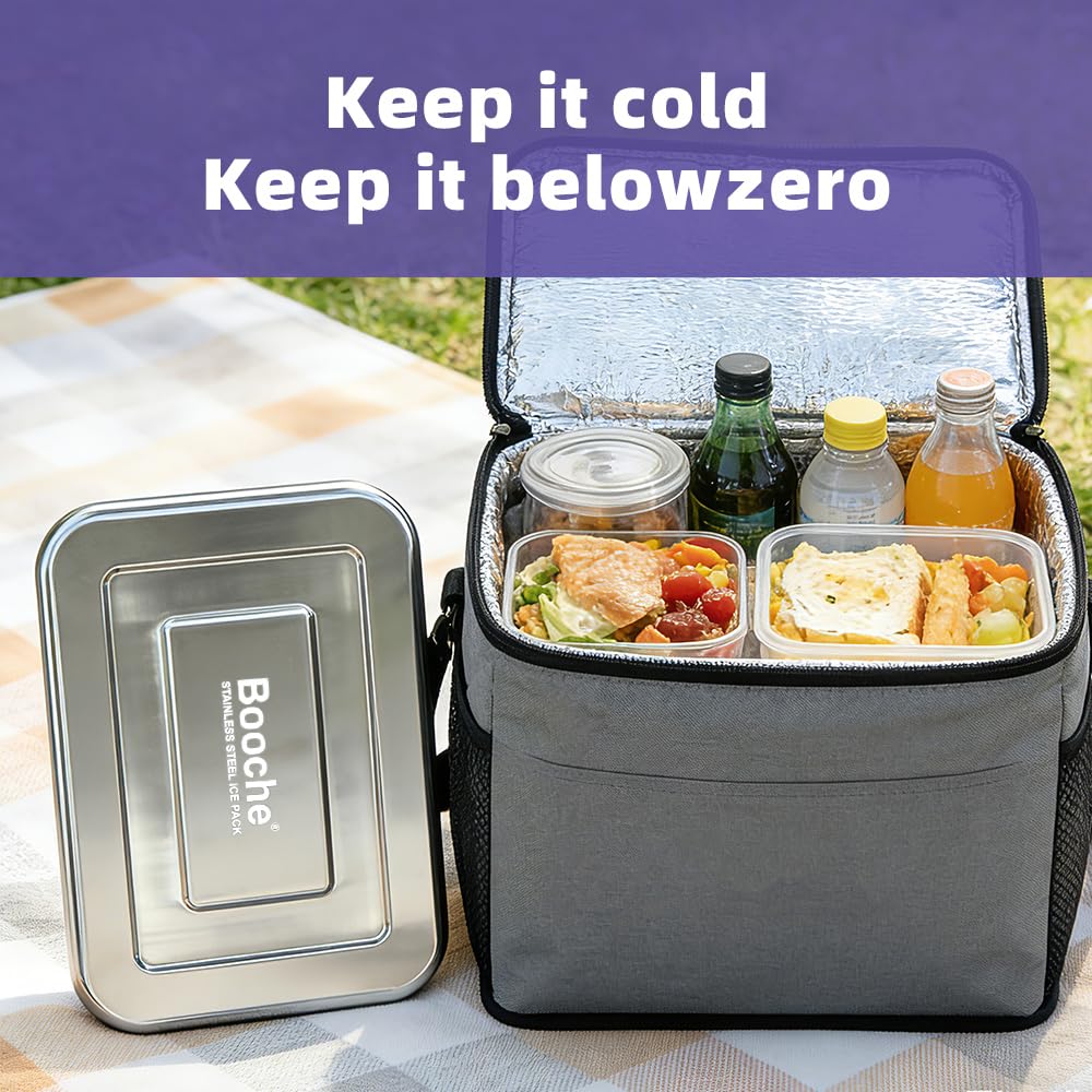 Booche Contenitore per ghiaccio e alimenti in acciaio inox, congelamento rapido, a lunga durata, per alimenti, riutilizzabile, per contenitori per il pranzo, picnic, campeggio, pesca (confezione da 3)
