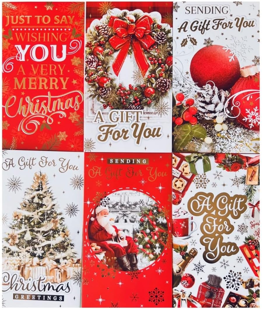 12 Assorted Cute Traditional Christmas Money Envelopes Gift Card