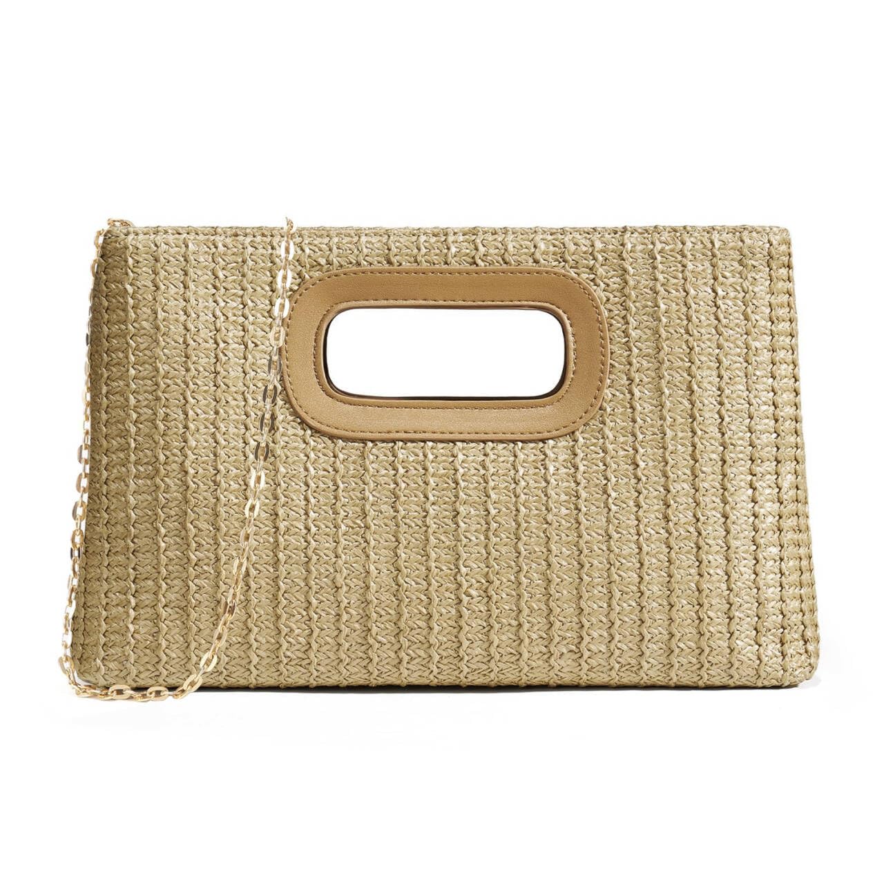 Evening Handbags, Top Handle Clutch Purses for Women, Soft Straw Handbags with Gold Chain