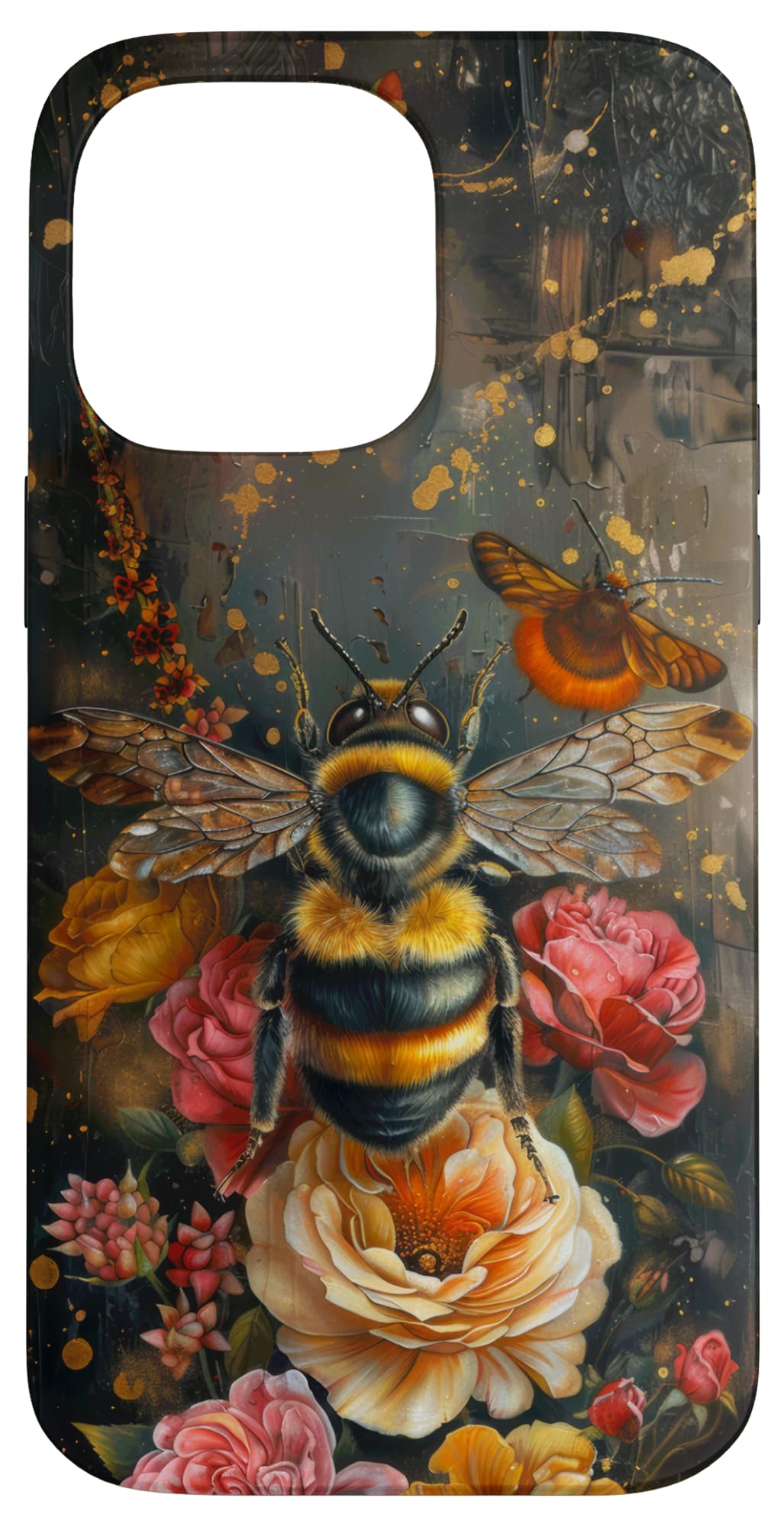 Bumble Bee Dark Floral Academia Flower Cottagecore Aesthetic Case for iPhone 14 Pro Max