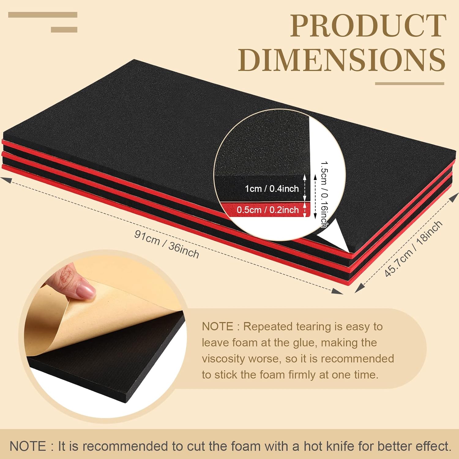 3 Sets Tool Box Shadow Foam Organizers Liner Adjustable Inserts Foam Non Slip Liner Mat for Tool Box, Cabinet and Chest Drawers, Black Top and Red Bottom(18 x 36 Inch)