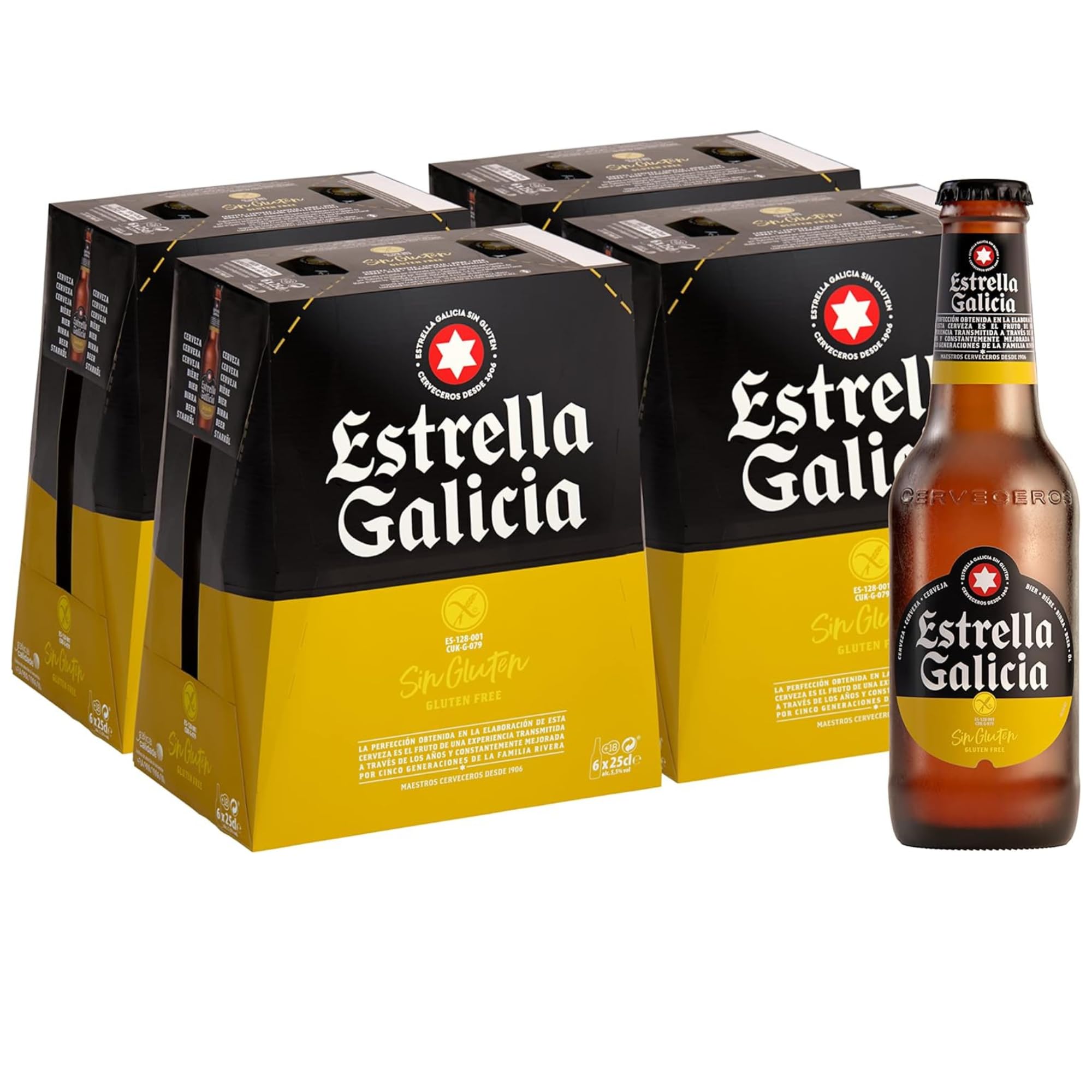 Estrella Galicia Sin Gluten - Cerveza Lager, Pack 24 x 25 cl, 5,5% Vol