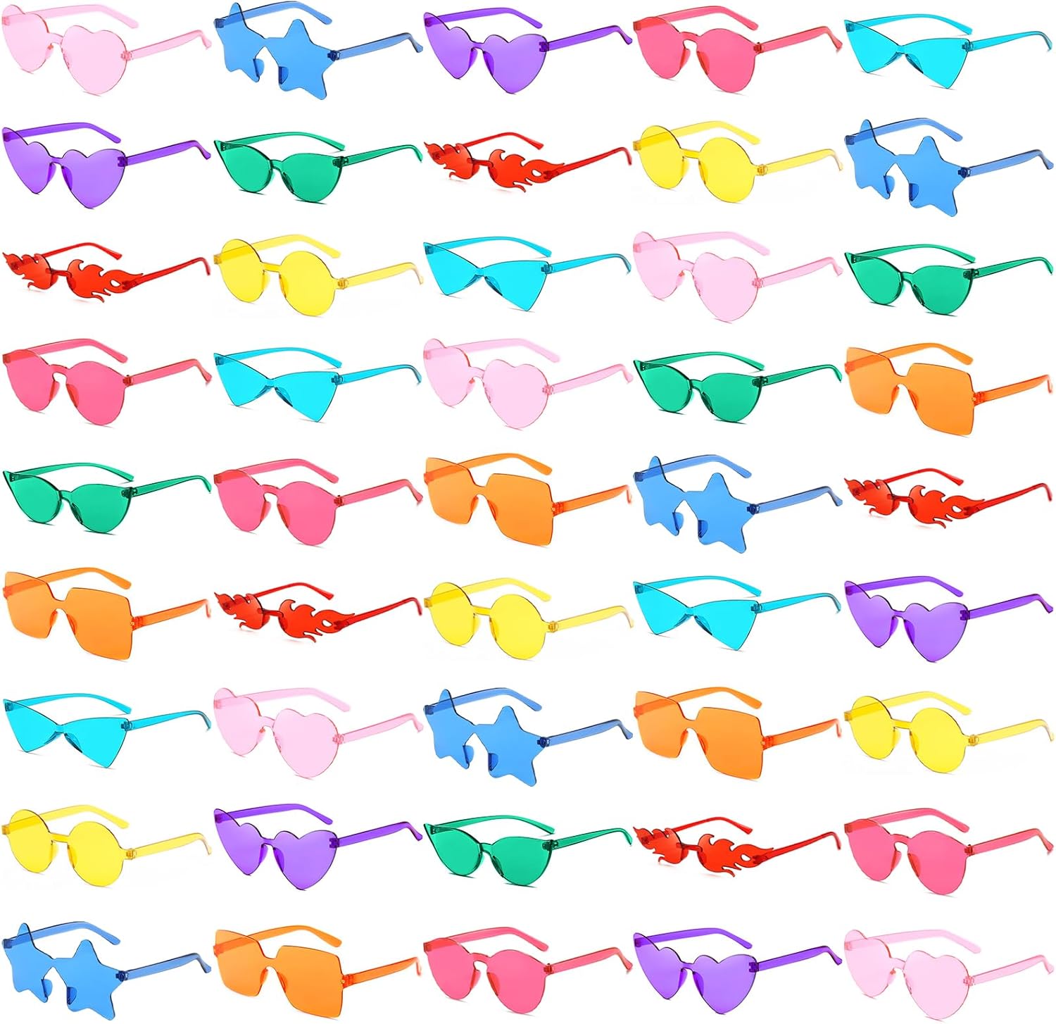 Matcheck 18/45 Pack Mixed Style Rimless Sunglasses Bulk Transparent Candy Mixed Color Glasses Clear Party Eyewear for Women