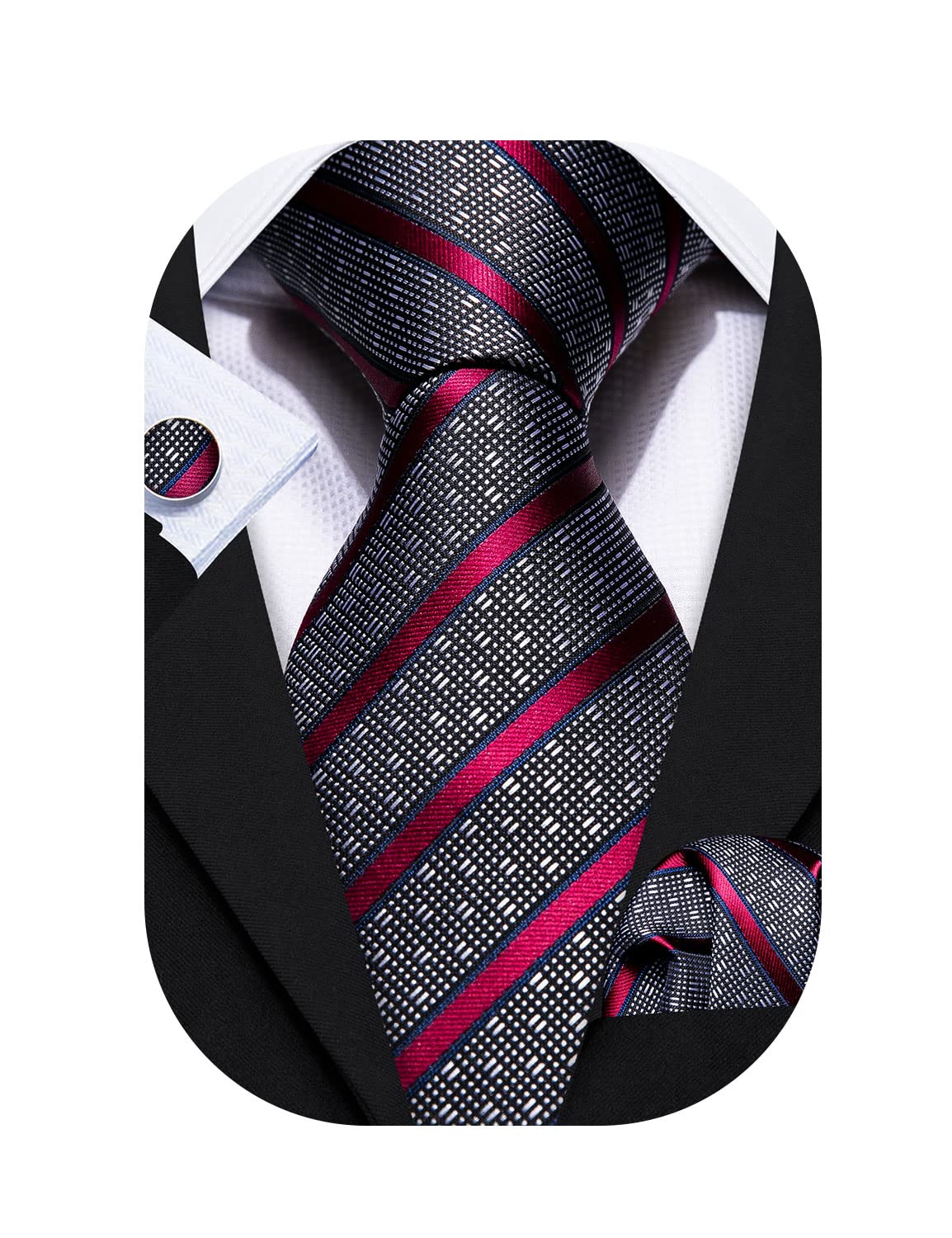 Barry.WangMen Tie Set Paisley Pocket Square Cufflinks for Men Silk Necktie Wedding