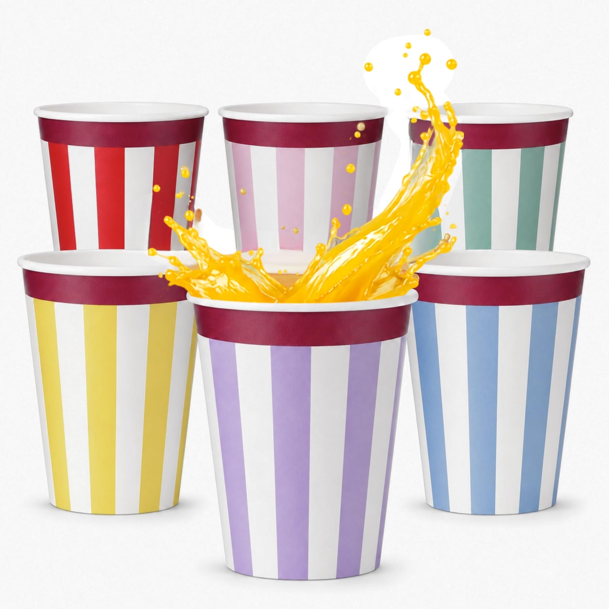 Vasos de cumpleaños, Vasos Desechables cartón, Diseño Rayas, 6 Unidades - imagen 1