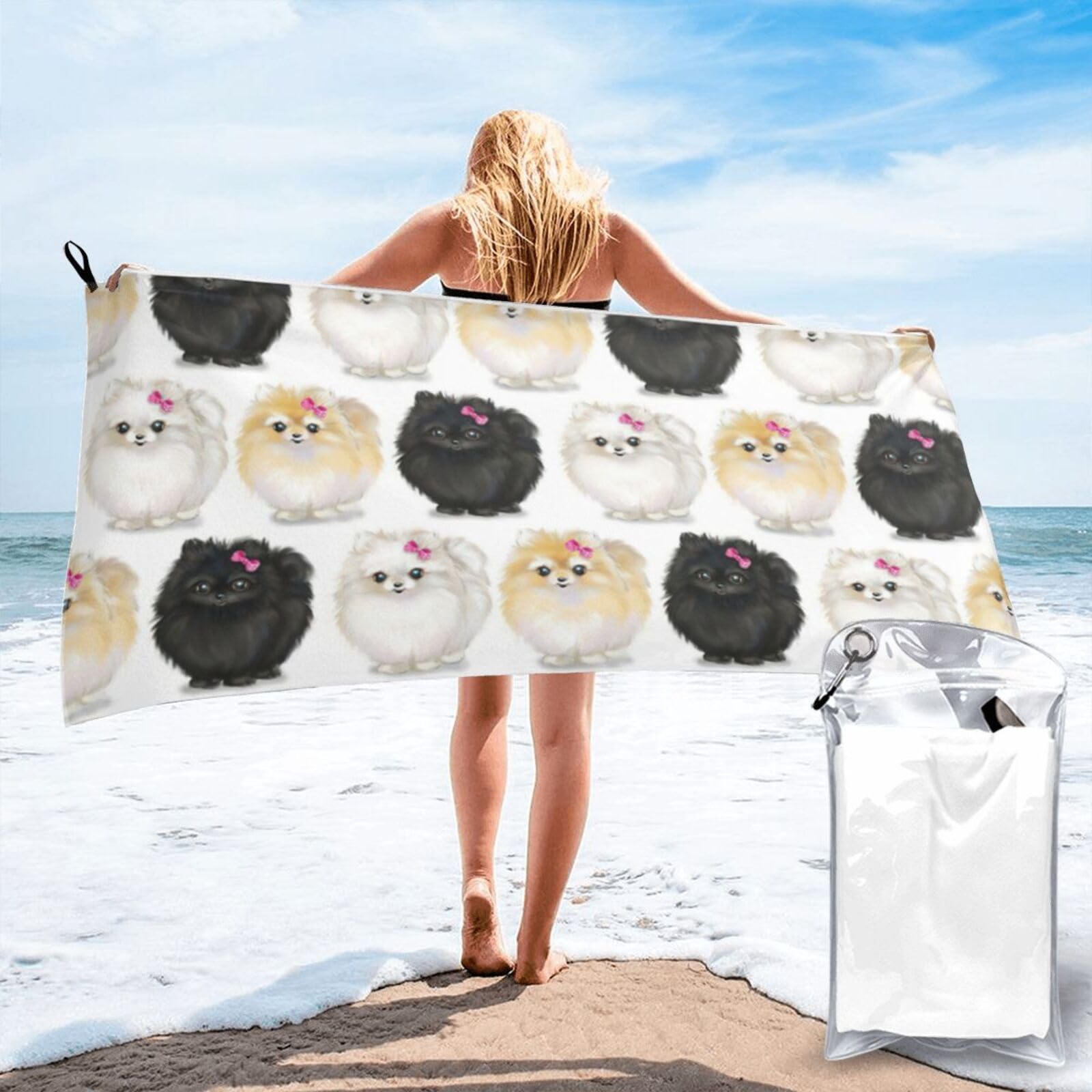 WYCZHY Pomeranians Pattern Print Beach Towel Soft Quick Dry For Spa Pool Gym Vacation Travelers Women Men Adults Sauna Gift