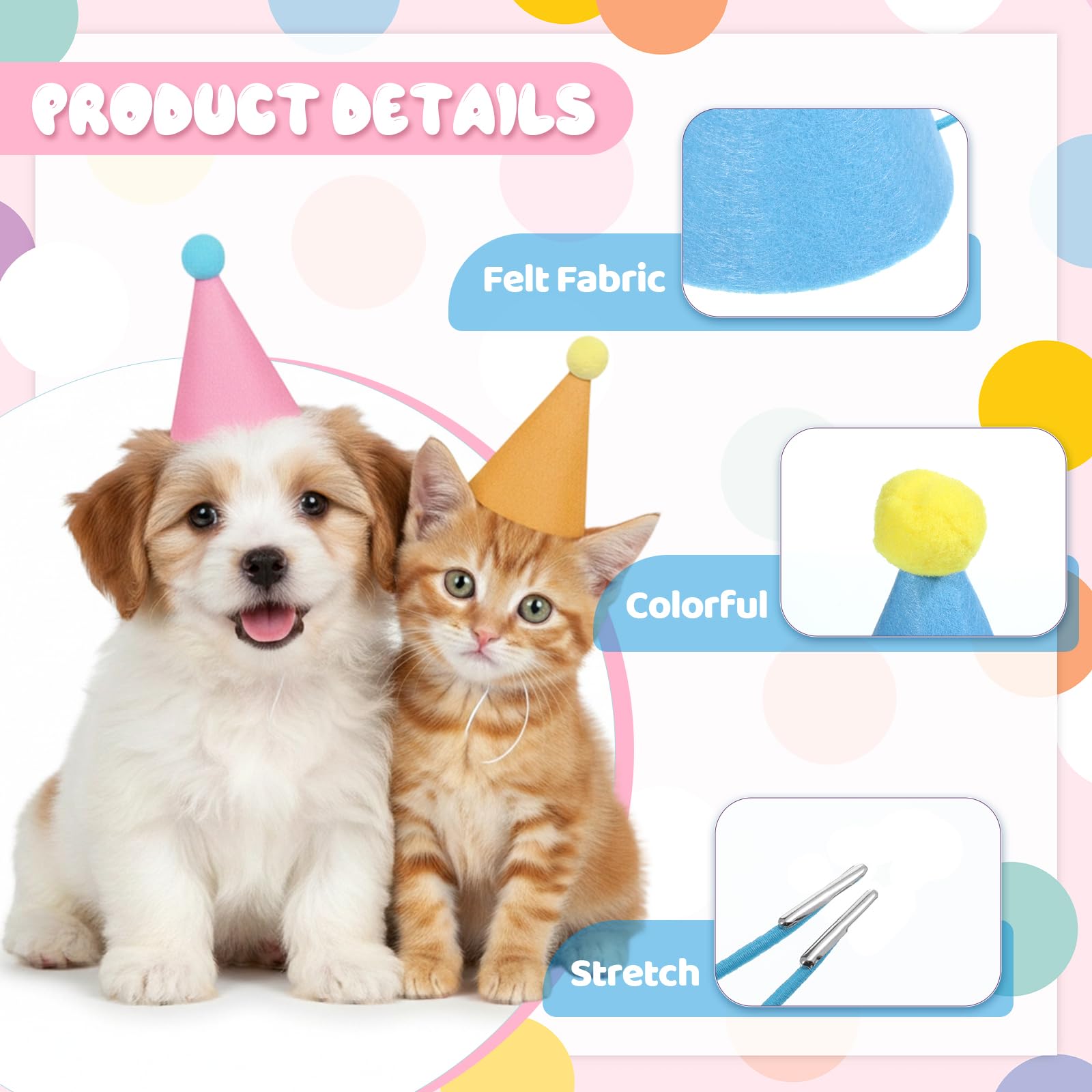 12 mini cappelli colorati per feste, graziosi cappelli per cani con pompon per gattini, conigli, cani e animali di peluche