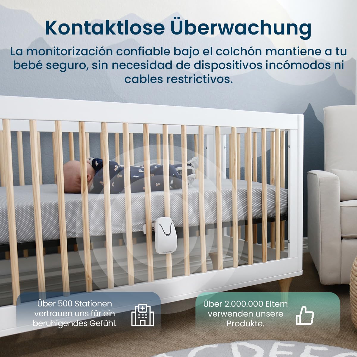 Babysense 7 Baby-Atembewegungsmonitor, Echtzeit-Warnungen, Ganzen Betts mit 2 Sensormatten