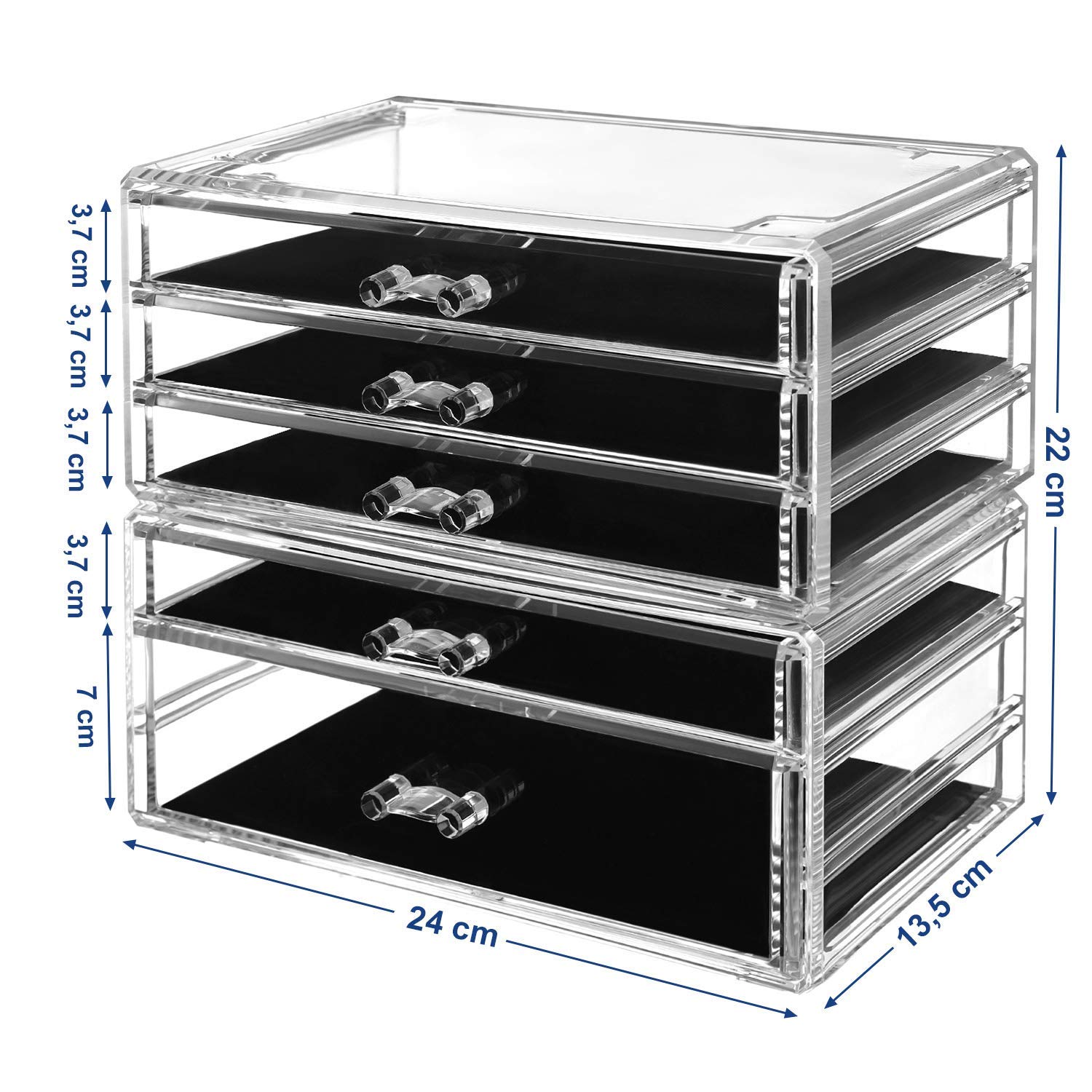 SONGMICS Organizer Trucchi, Armadietto per Gioielli e Cosmetici a 2 Contenitori Impilabile, con 5 Cassetti, Polistirene Trasparente JMU32TP