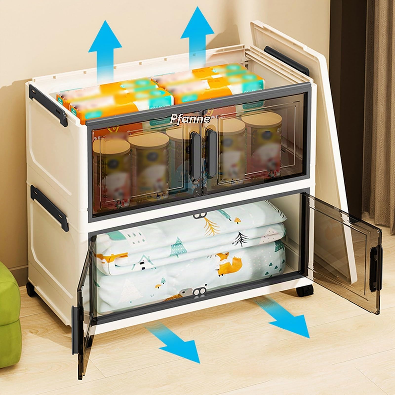 6 Ebenen Aufbewahrungsboxen Stapelbar Schrank mit Rädern Faltbar Aufbewahrungsschrank mit Deckel und Magnettür für Büro Küche Wohnzimmer(52 * 25 * 130cm)