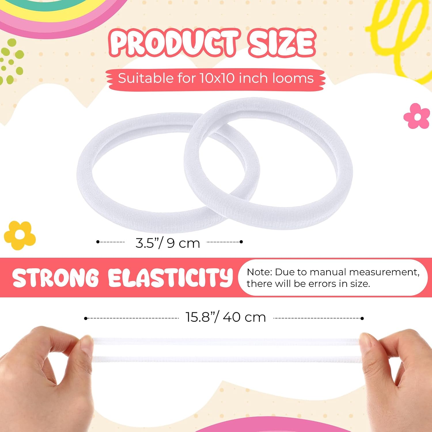 Wesnoy 120 Pcs Weaving Loom Refill Loops for 10'' Loom, Craft 2 Potholders Weaving Loops, Durable Nylon Craft Bands for Potholder Making(White)