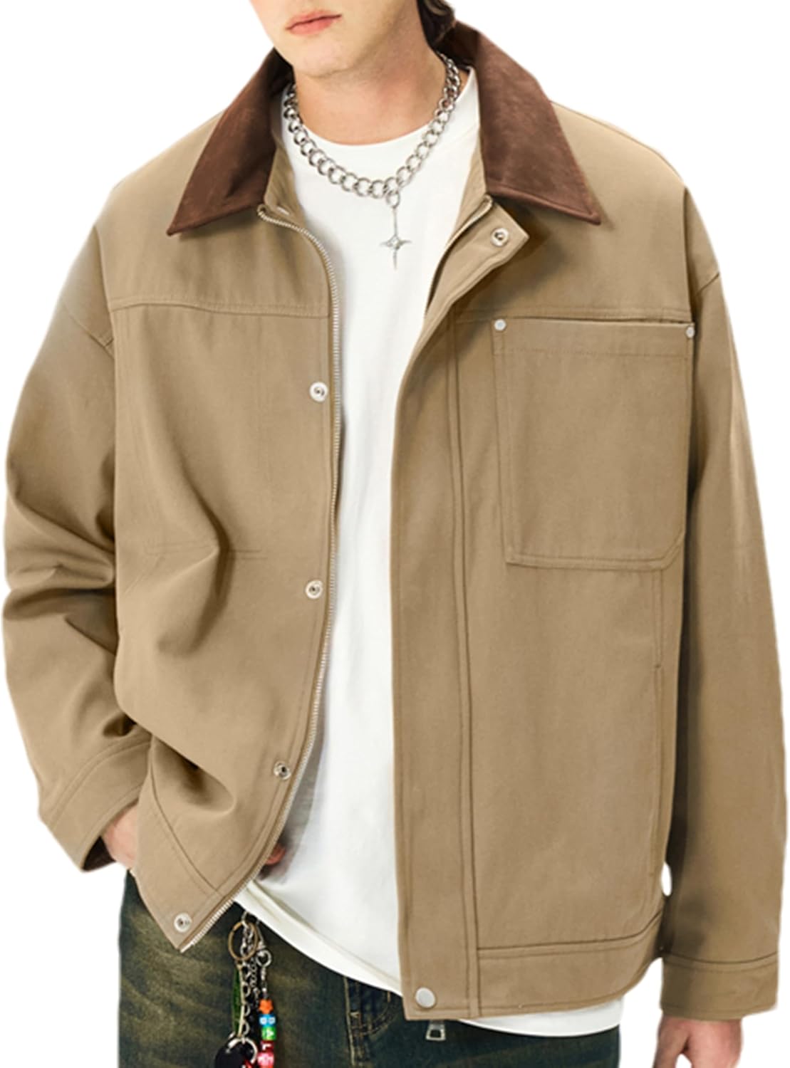 Men's Lightweight Jackets Full Zip Casual Solid Jacket Spring Fall Workwear Flight Coat with Pockets - Image 2