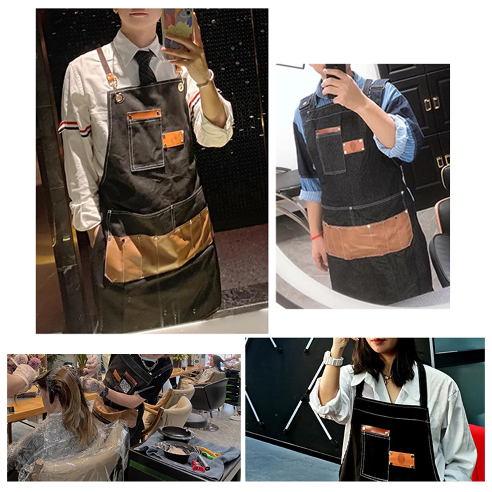 Fartuch Fryzjerski Fartuch Szefa Kuchni Uniseks Fartuch Krzyżowy Z Kieszeniami Denimowe Fartuchy Robocze Do Sklepu, Ogrodu, Restauracji, Kawiarni 5pcs,One Size