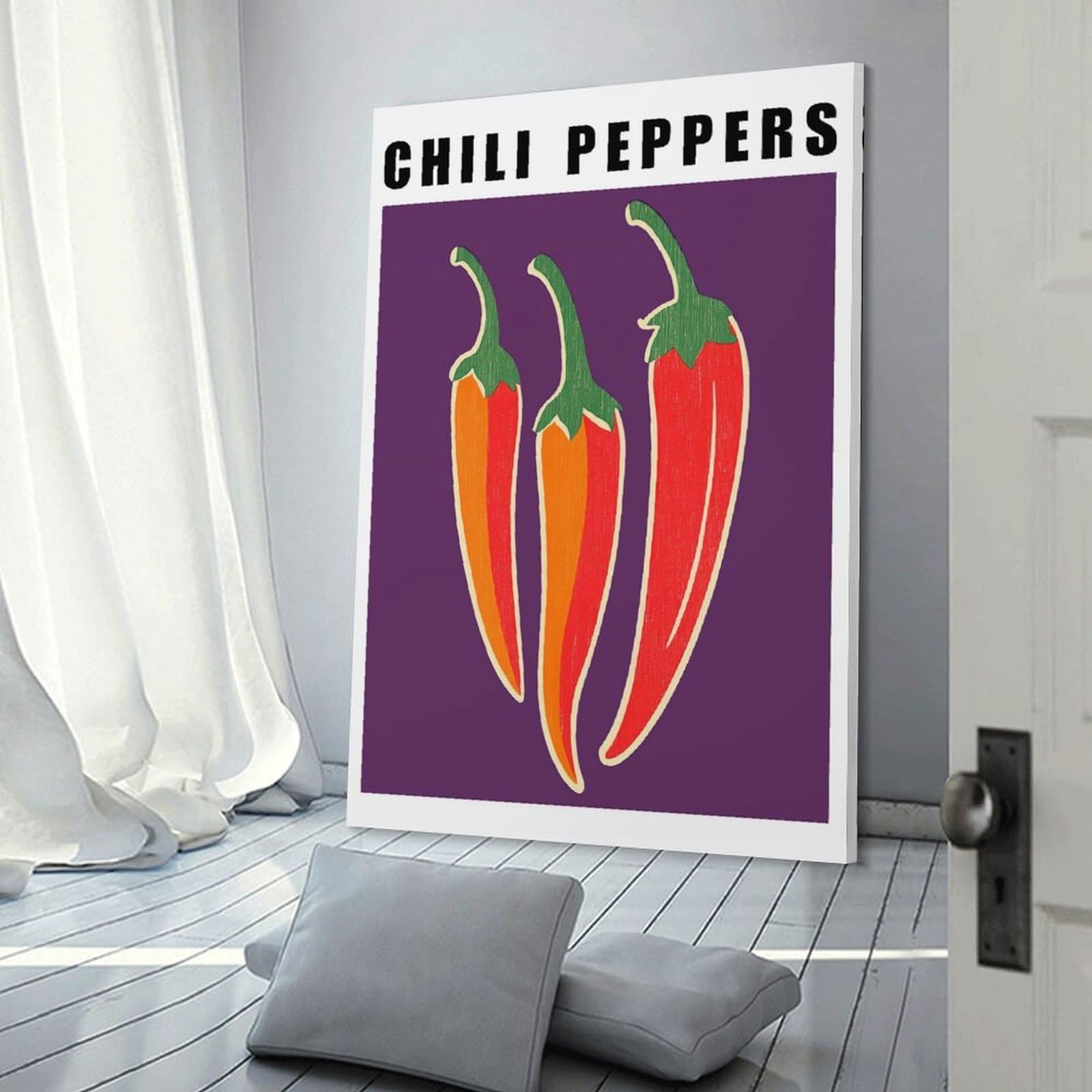 Junmoney Frame-Style-14 Chili Peppers Illustration Kitchen Wall Art Decorative Wall Artwork 24X36inch(60X90cm), For Corridors, Hallways Or Apartment Entries, Home Artwork For First Impressions