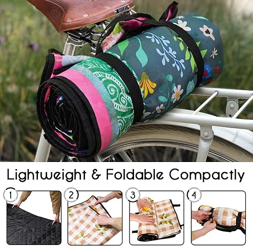 Miniatura 5 de Mantas de picnic impermeables plegables extra grandes, 80 x 80 pulgadas, manta de playa al aire libre, impermeable, a prueba de arena, 3 capas