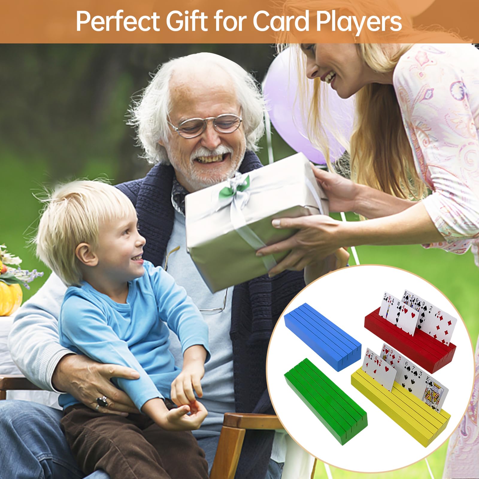 hismocal Playing Card Holders Deck Stand, Play Cards Holder for Kids or Elder People, Hands-Free Wood Holder Racks,Tray for Organizing Cards (Multiple-Color)