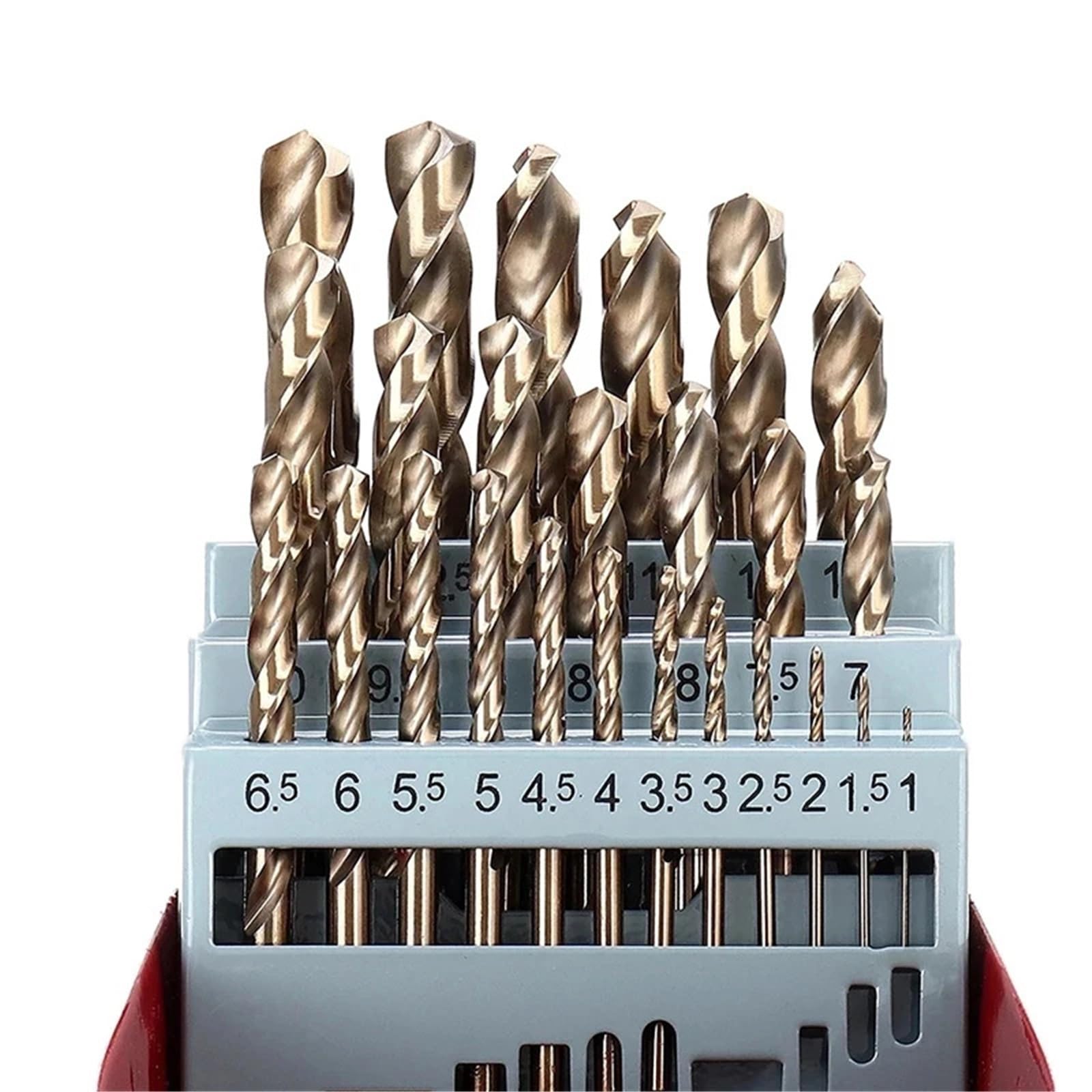 Juego de brocas para taladro rotativo Juego de 25 brocas helicoidales vástago recto cobalto HSS-Co 1-13 mm M35 for perforar metal, madera, acero inoxidable, hierro y aluminio(25Pcs with box)
