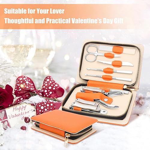 Miniatura 5 de Juego de manicura profesional para adultos, cortador de uñas de alto grado 10 en 1, cortaúñas encarnadas, pedicura con estuche de viaje de cuero.