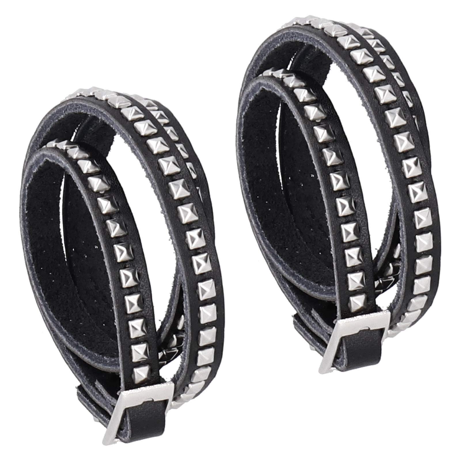 Atyhao Pulsera Punk, 2 Piezas de Pulseras de Cuero con Remaches Ajustables, Pulseras Anchas de Punk Rock, Pulsera de Hip Hop para Hombres, Mujeres