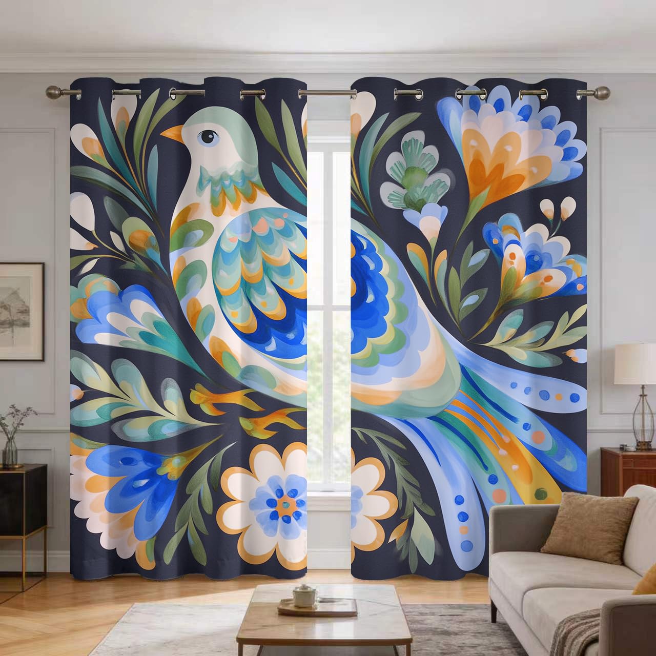 Rideaux Thermiques Occultants Anti Froid Motif Feuille Fleur pour Salon