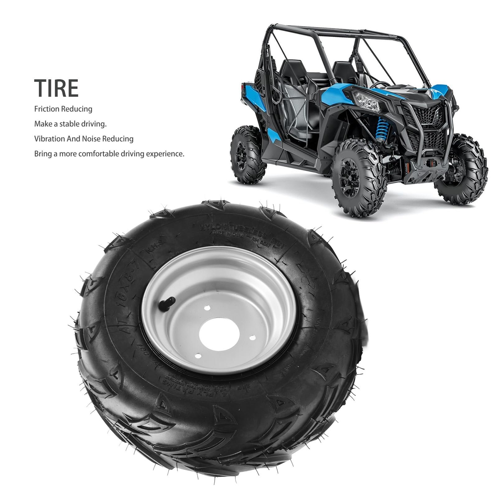 Pneu avec Moyeu, Pneu 16 X 8 7 Installation Intégrée Pneu Résistant aux Vibrations Universel pour VTT UTV Go Karting Pneus Lourds avec Moyeu