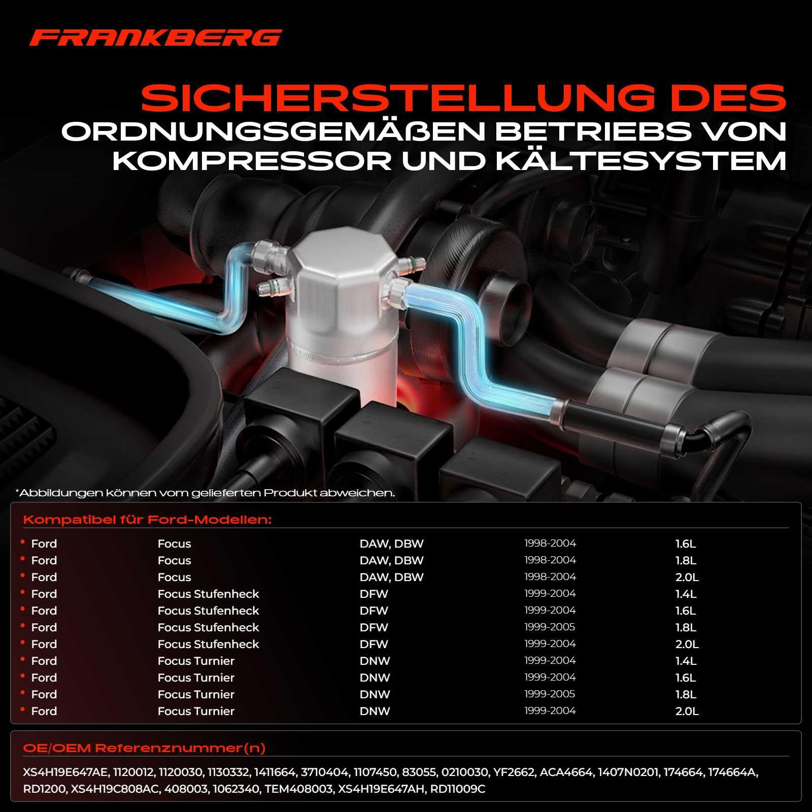 Frankberg Essiccatore Impianto di climatizzazione Compatibile con Focus Turnier DNW 1.6L Focus DAW DBW 1.6L Focus Turnier DNW 1.8L Focus DAW DBW 1.8L Focus DAW DBW 1.4L Replace# 1120030,XS4H19E647AH