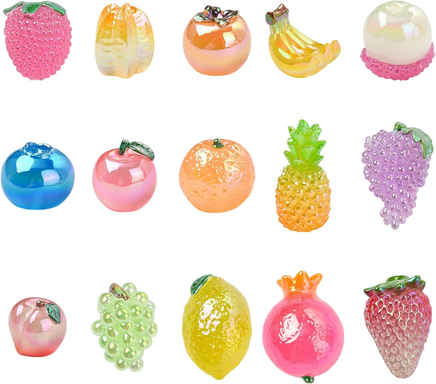 LiQunSweet 15 pcs 15 Styles Luminous Fruit Resin Ornament Cabochons Imitation Food 3D Fruit No Hole Beads for DIY Jewelry Embellishment Craft Home Desk Decor Supplies Phone Bulk