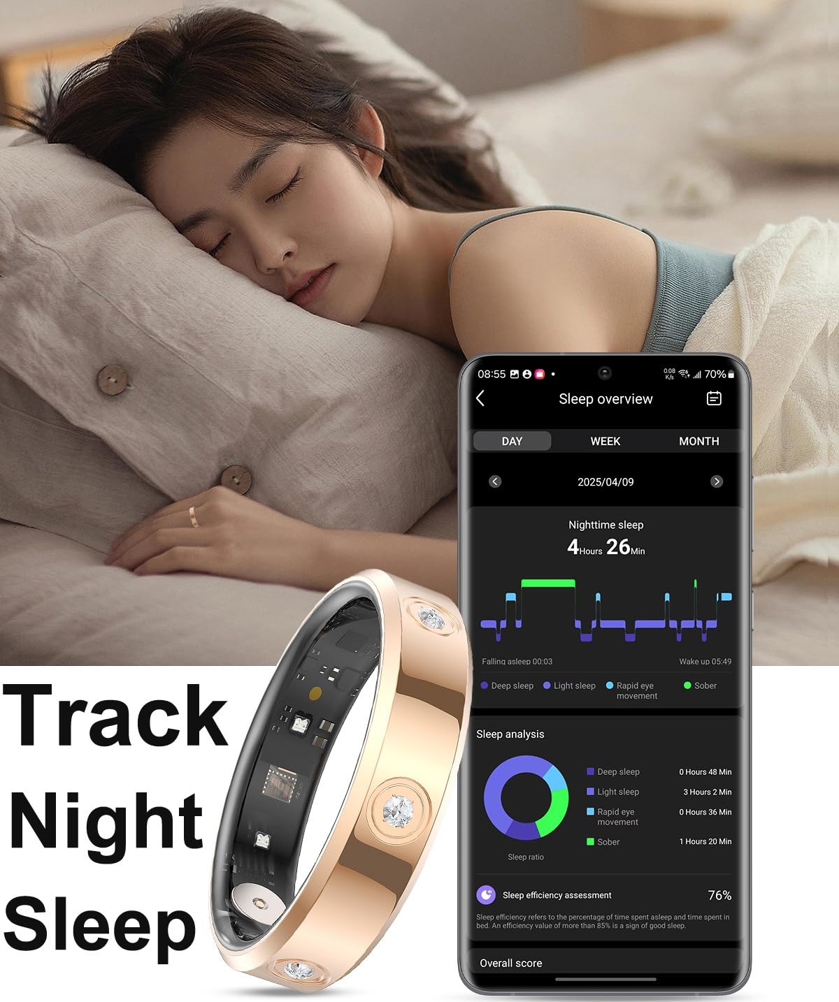 Smart Ring Ultra Narrow Heart Rate Monitor Confortevole Sonno Anello Salute Fitness Tracker Pedometro Contapassi Calorie Impermeabile Signore Intelligente Anelli per Donne Uomini Anillo