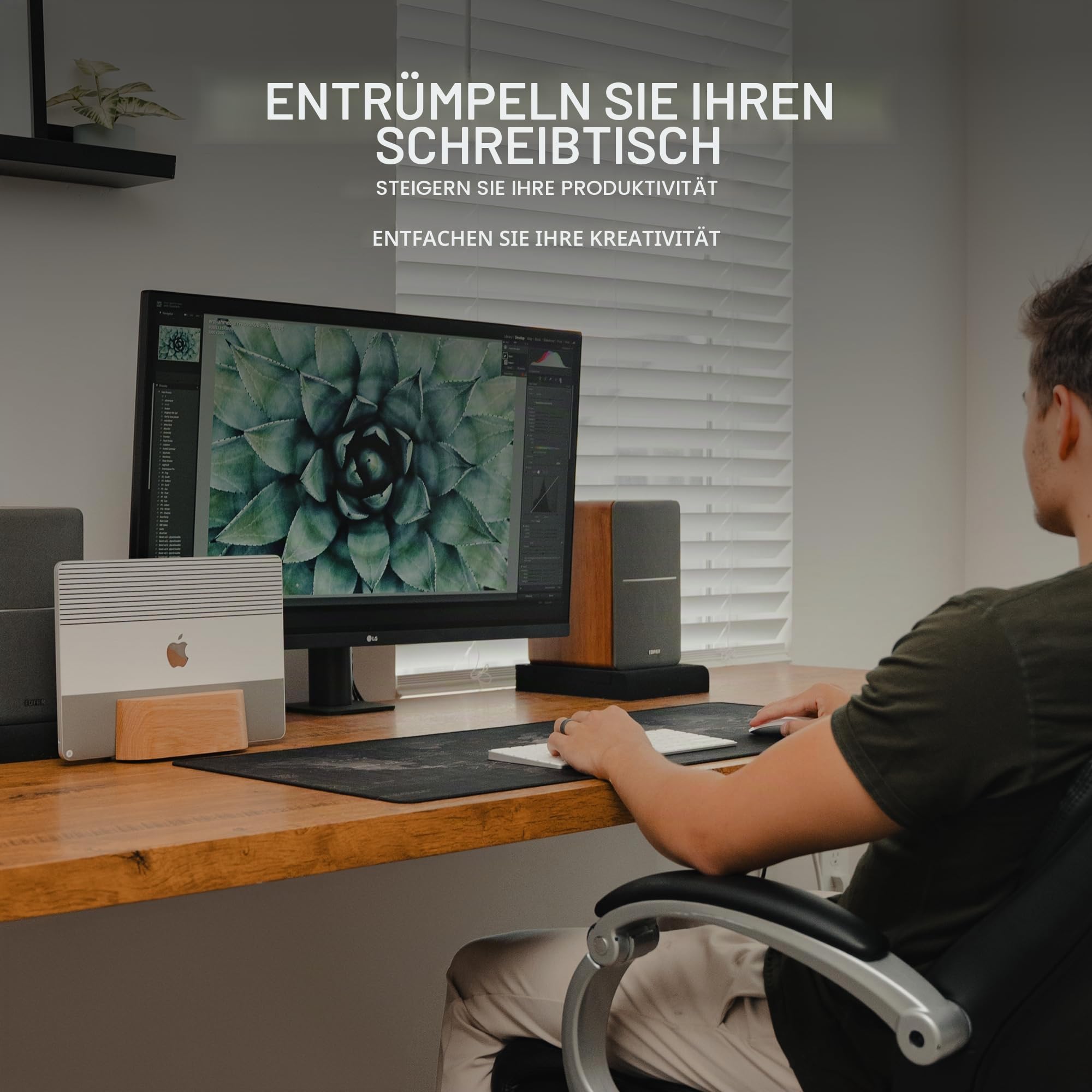 COREMINDED Verstellbarer vertikaler Laptopständer für Schreibtisch, Laptophalter aus Holz, MacBook Pro Ständer, Holz Mac Air Dock (massive Eiche)