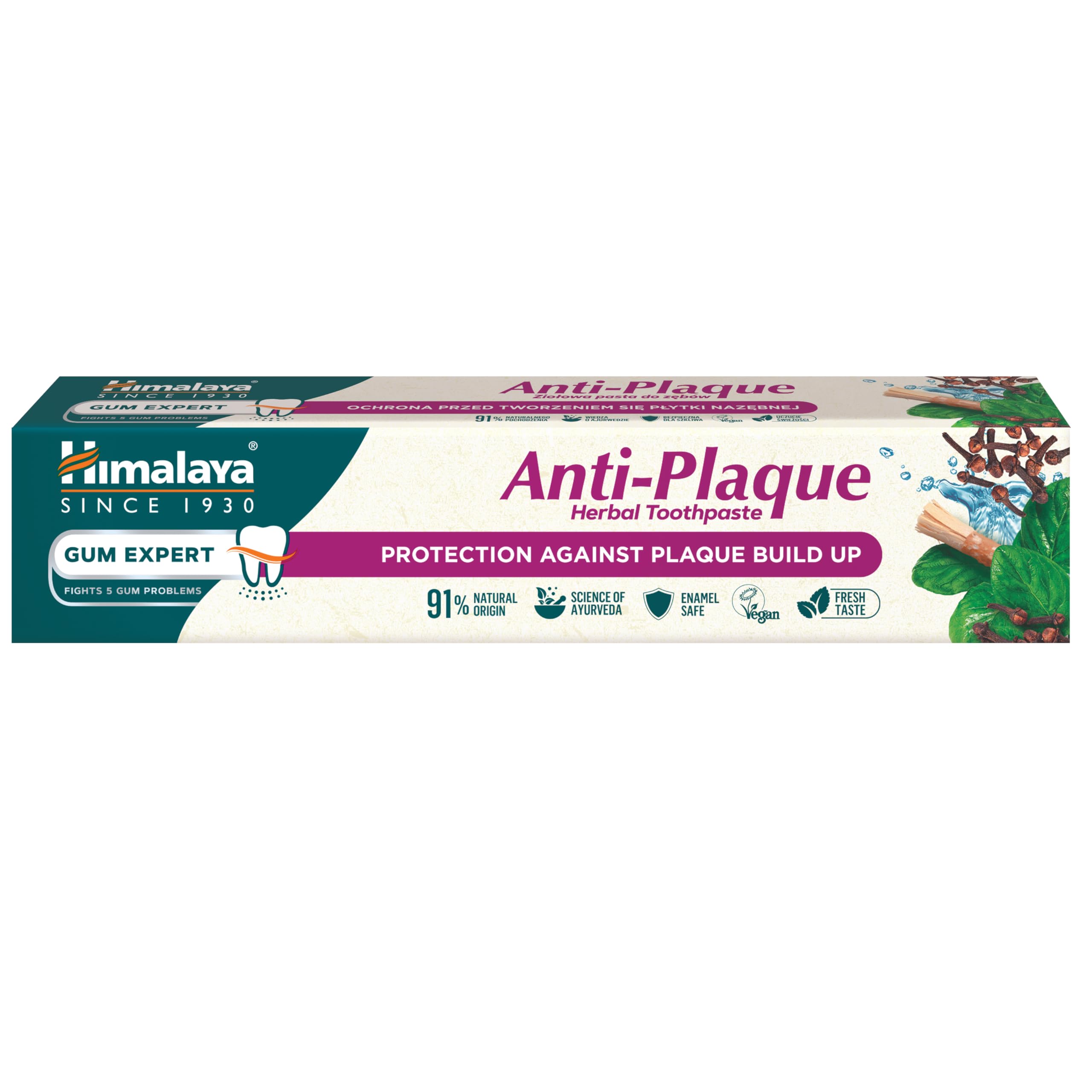 Himalaya Anti-Plaque Herbal Toothpaste | 75ml | Vegan | Natural Origin | Enamel Safe | Ayurvedic Formula for Plaque Reduction | Fresh Minty Taste | 100% Recyclable Packaging | Fluoride-Free