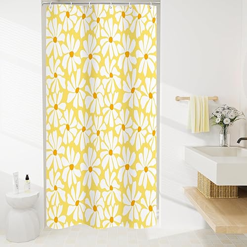 Miniatura 52 de Cortina de ducha floral de margaritas azules, cortina de ducha bohemia con flores de primavera para baño femenino, juego de cortina de ducha moderna